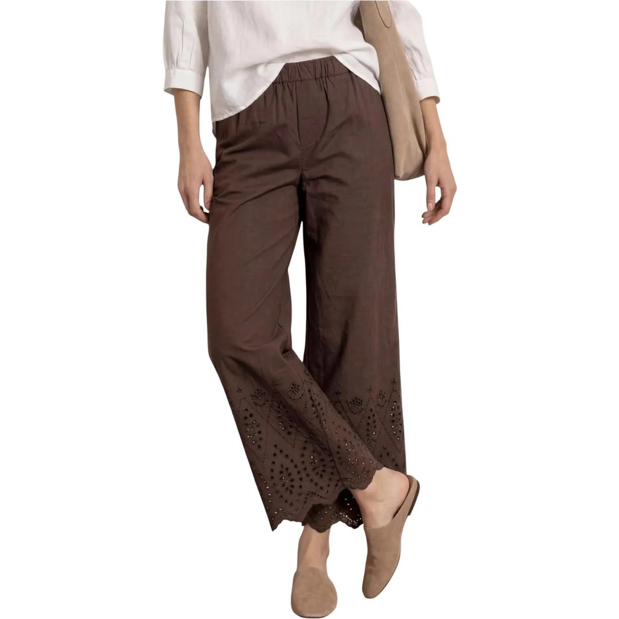 Brown Cotton Casual Pants