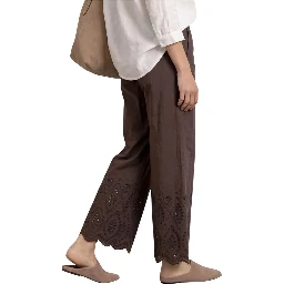 Brown Cotton Casual Pants