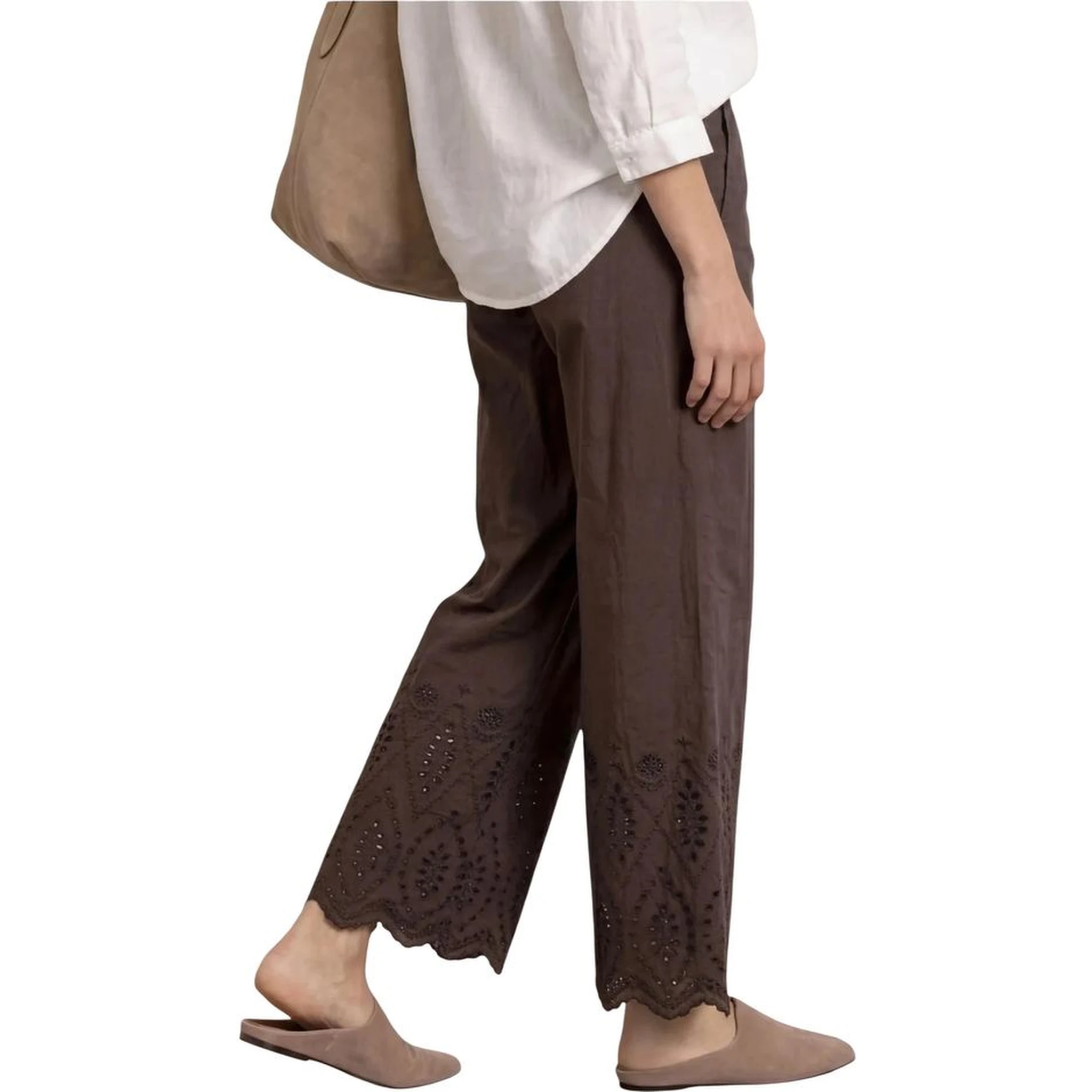 Brown Cotton Casual Pants