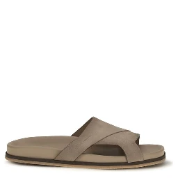 Beige Calf Leather Bos Taurus Flat Sandals