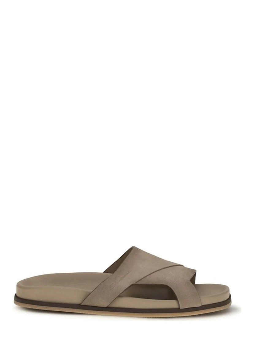 Beige Calf Leather Bos Taurus Flat Sandals