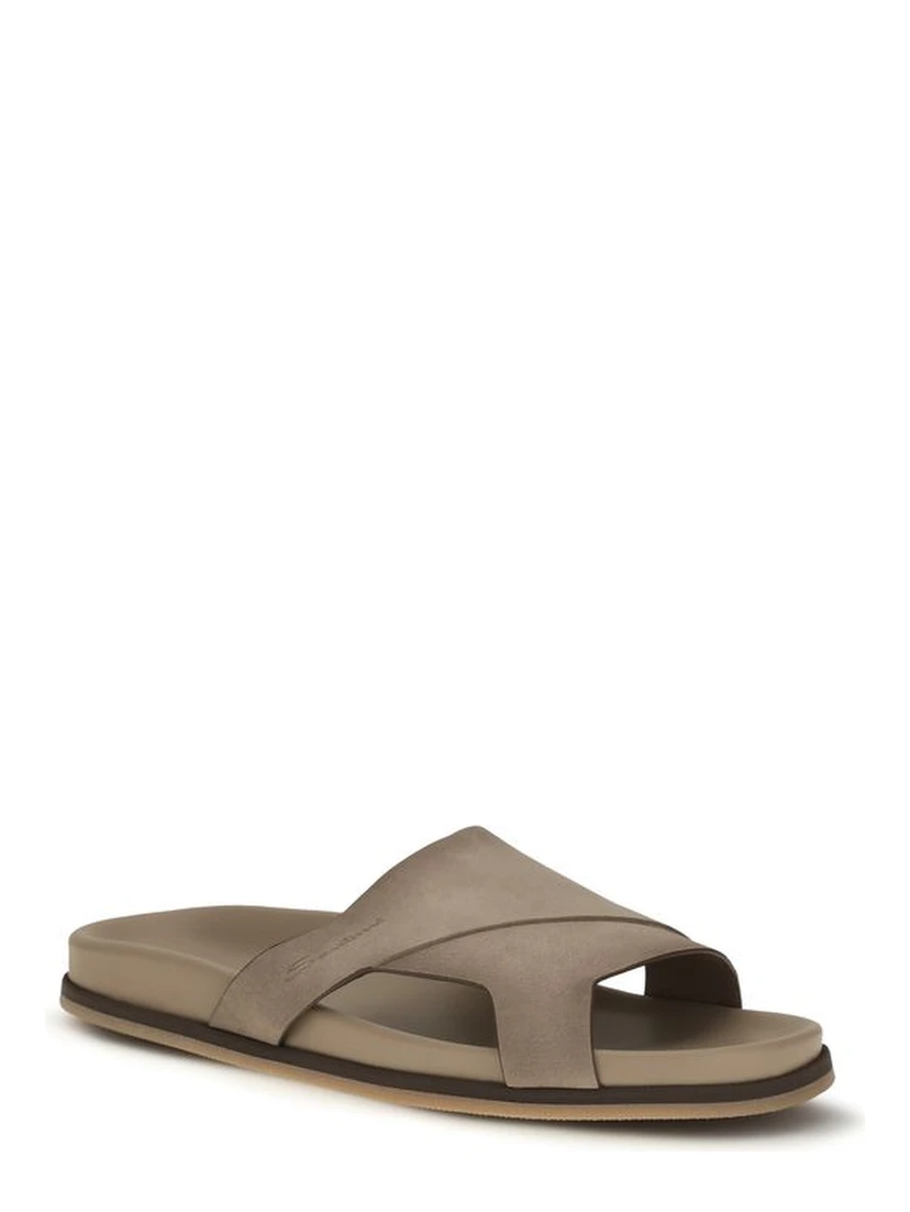 Beige Calf Leather Bos Taurus Flat Sandals