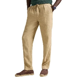 Beige Linen Casual Pants