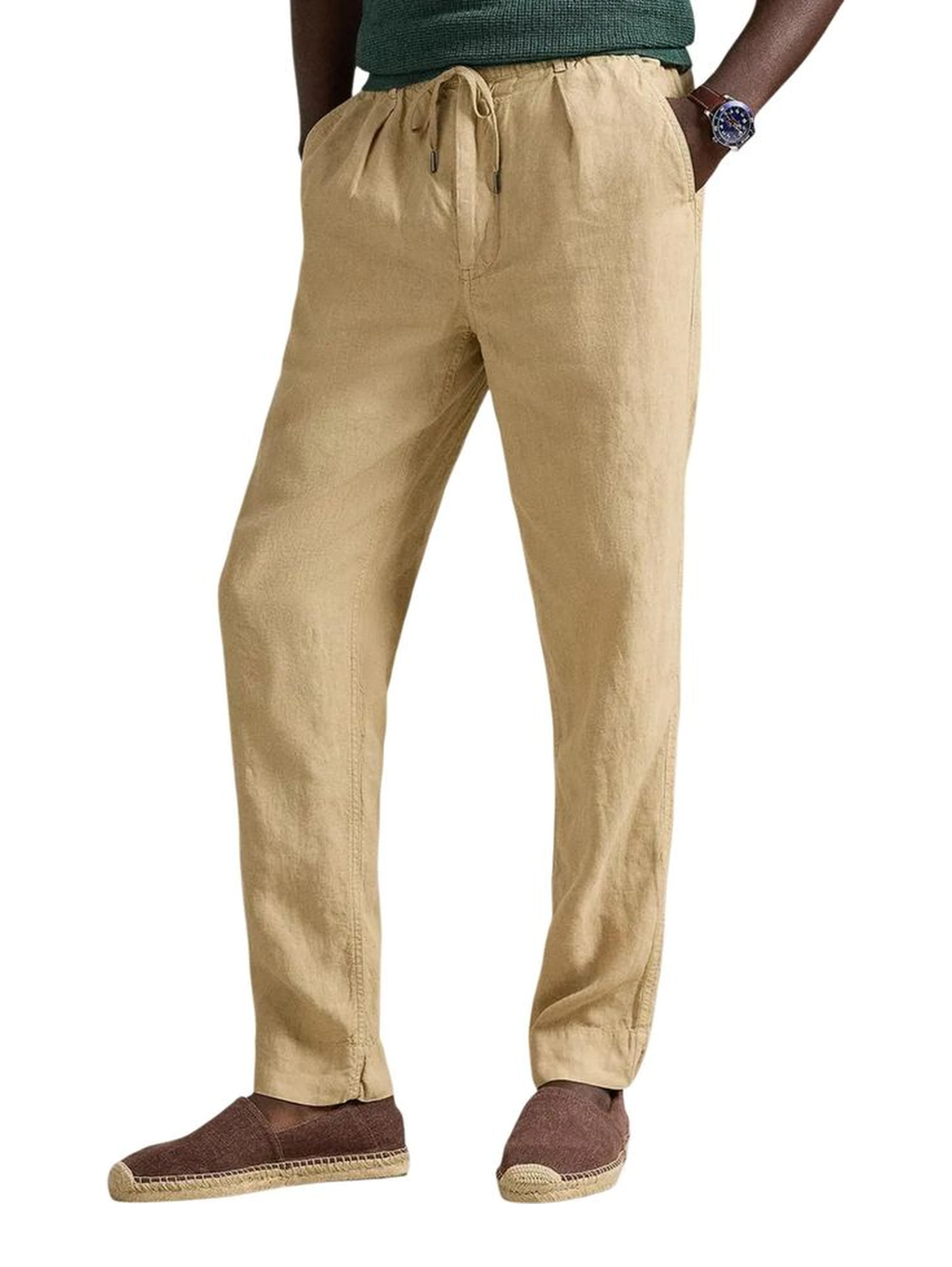 Beige Linen Casual Pants