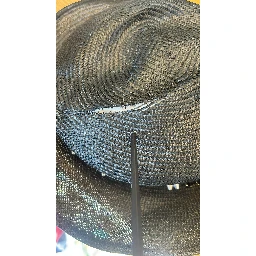 Black Straw Crystal Embellished Wide Brim Hat