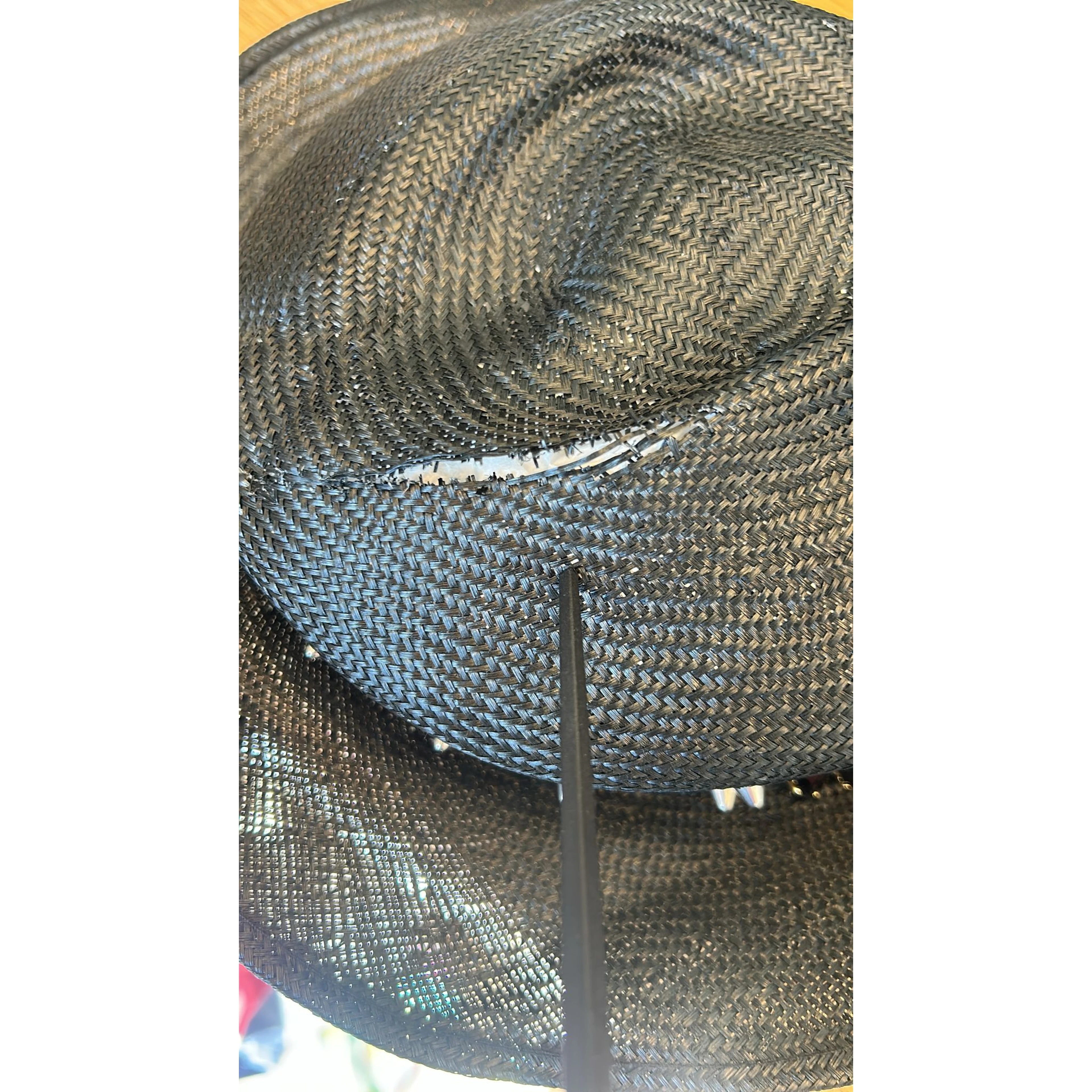 Black Straw Crystal Embellished Wide Brim Hat