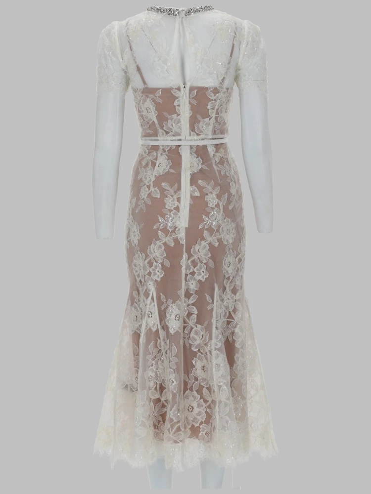 ABITO MIDI CON APPLICAZIONI IN PIZZO E PAILLETTES alternative