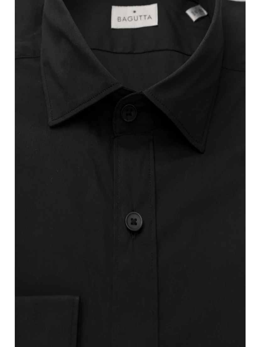Black Cotton Men's Slim Shirt