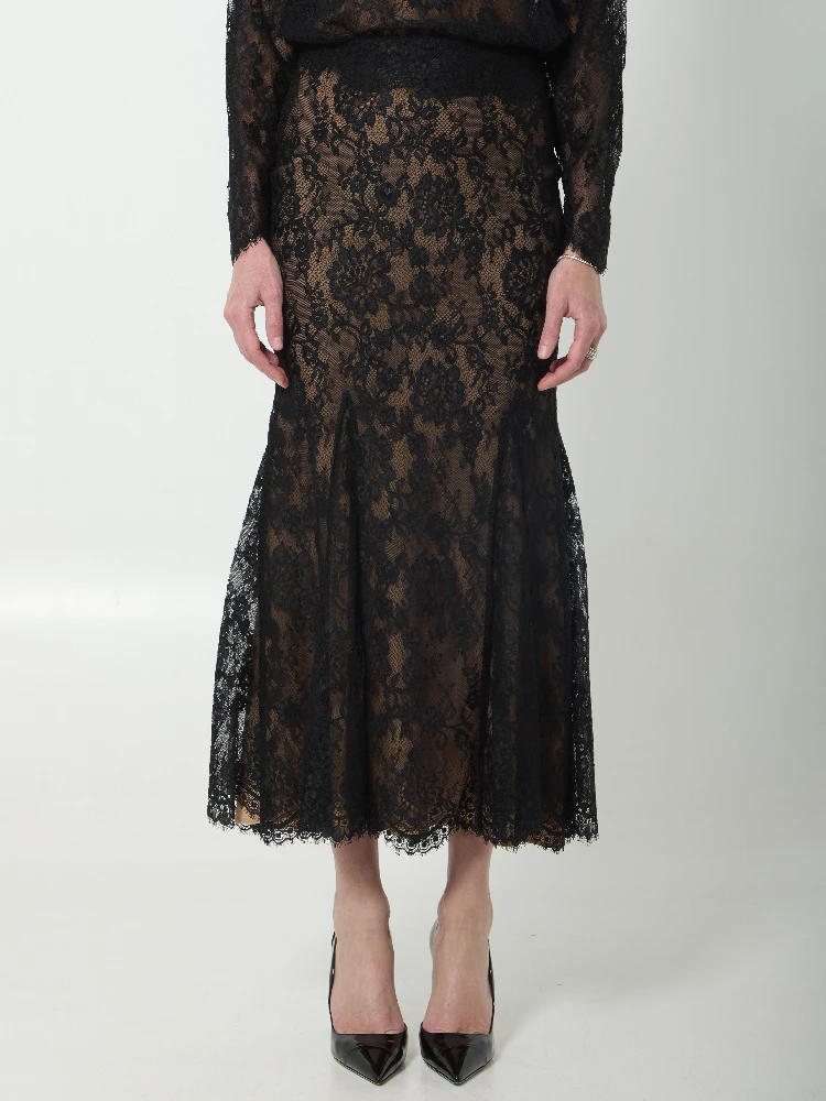 Black lace midi skirt
