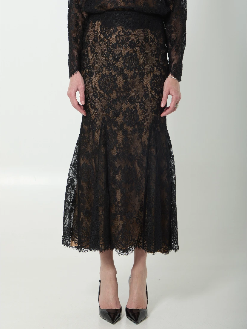 Black lace midi skirt
