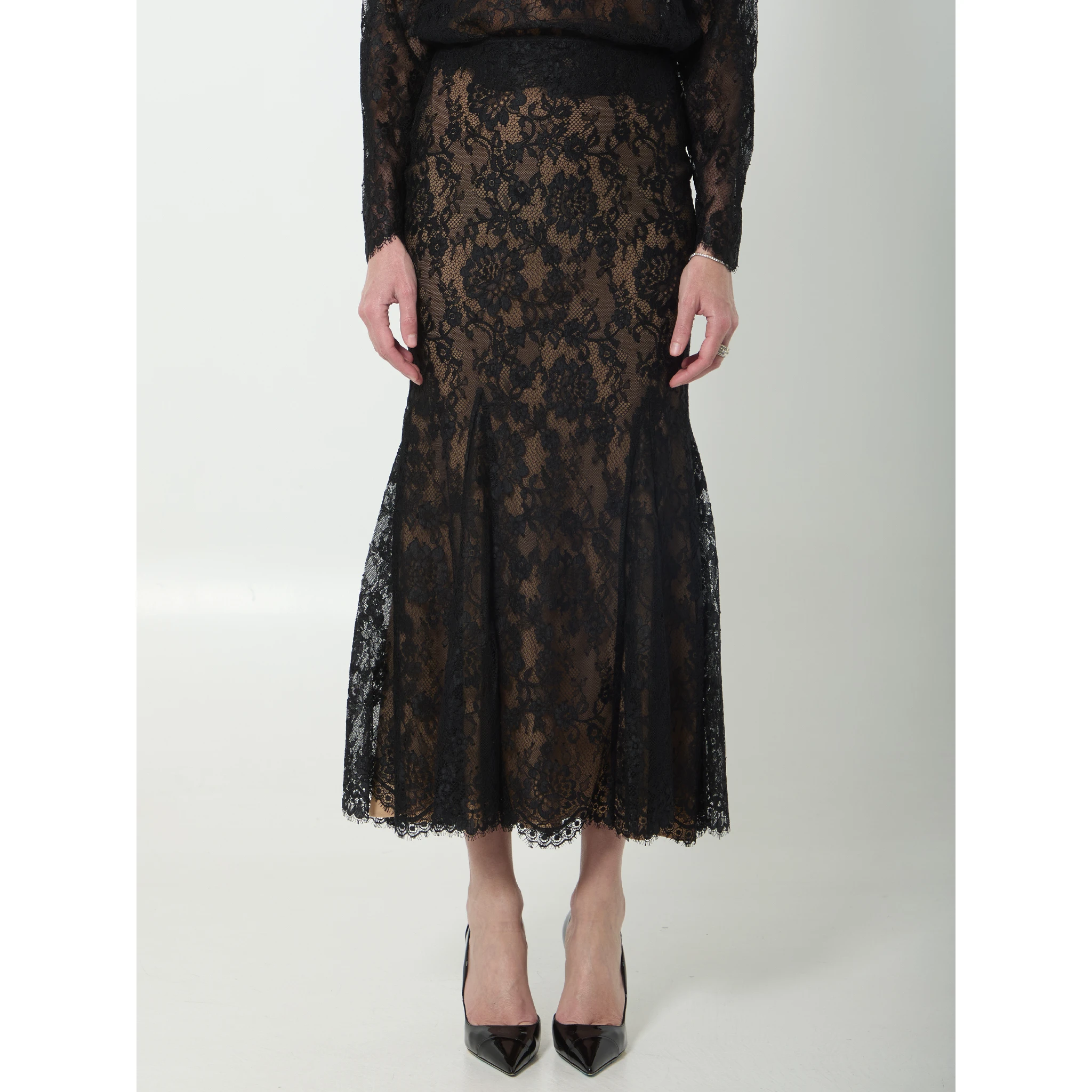 Black lace midi skirt