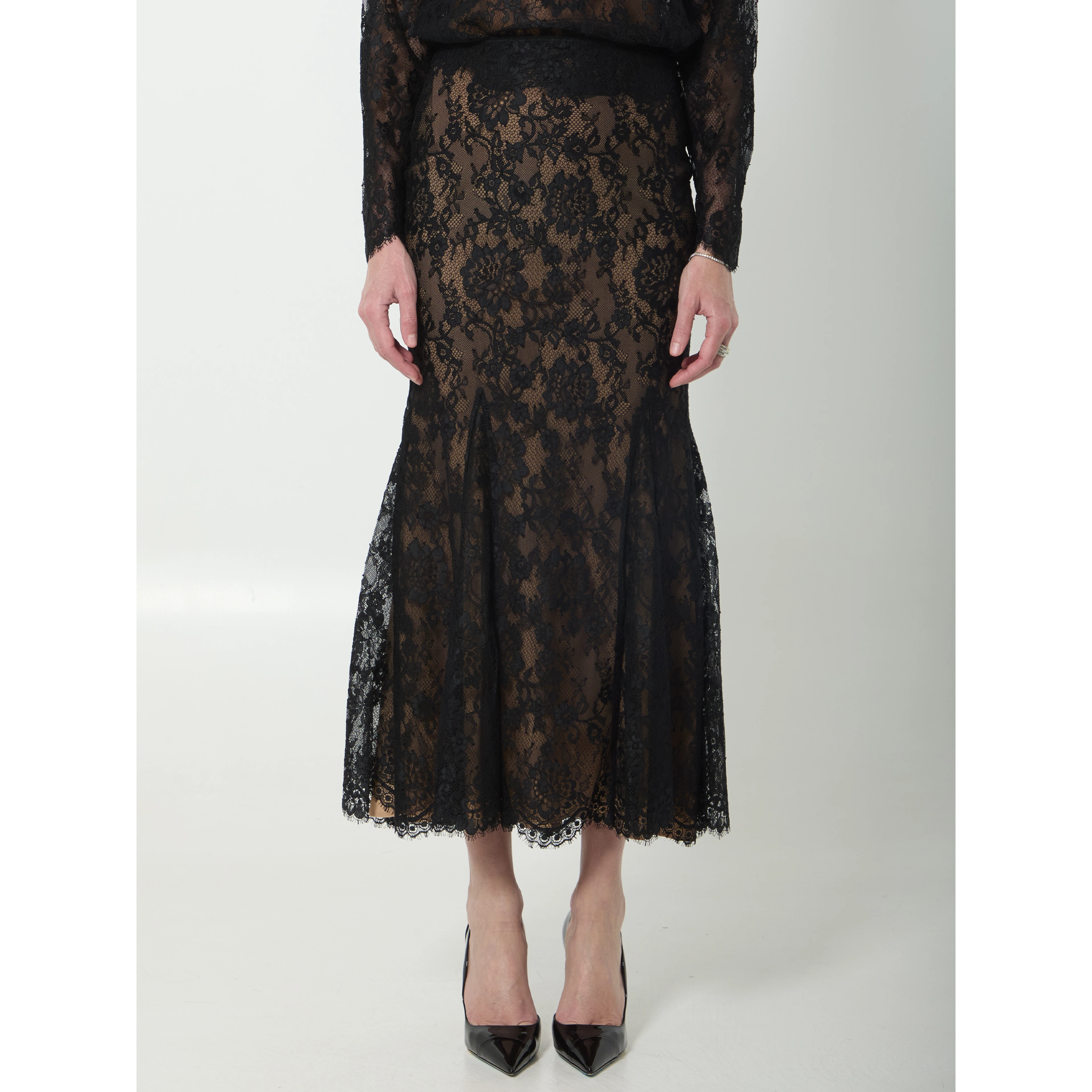 Black lace midi skirt
