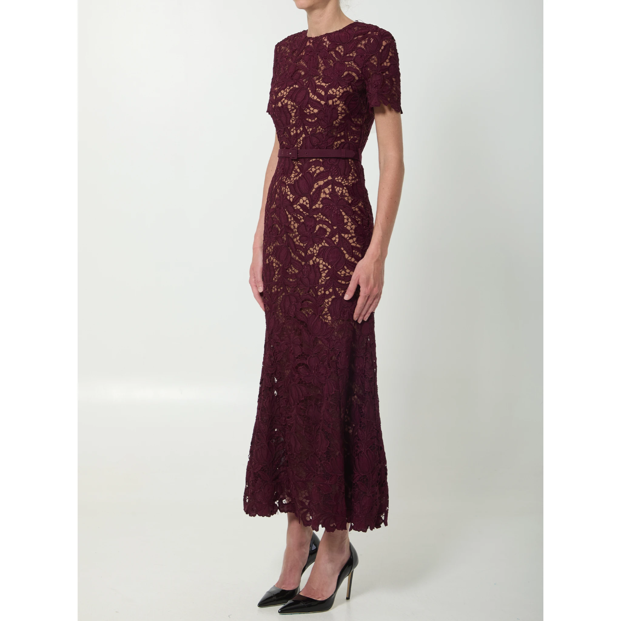 Burgundy lace midi dress
