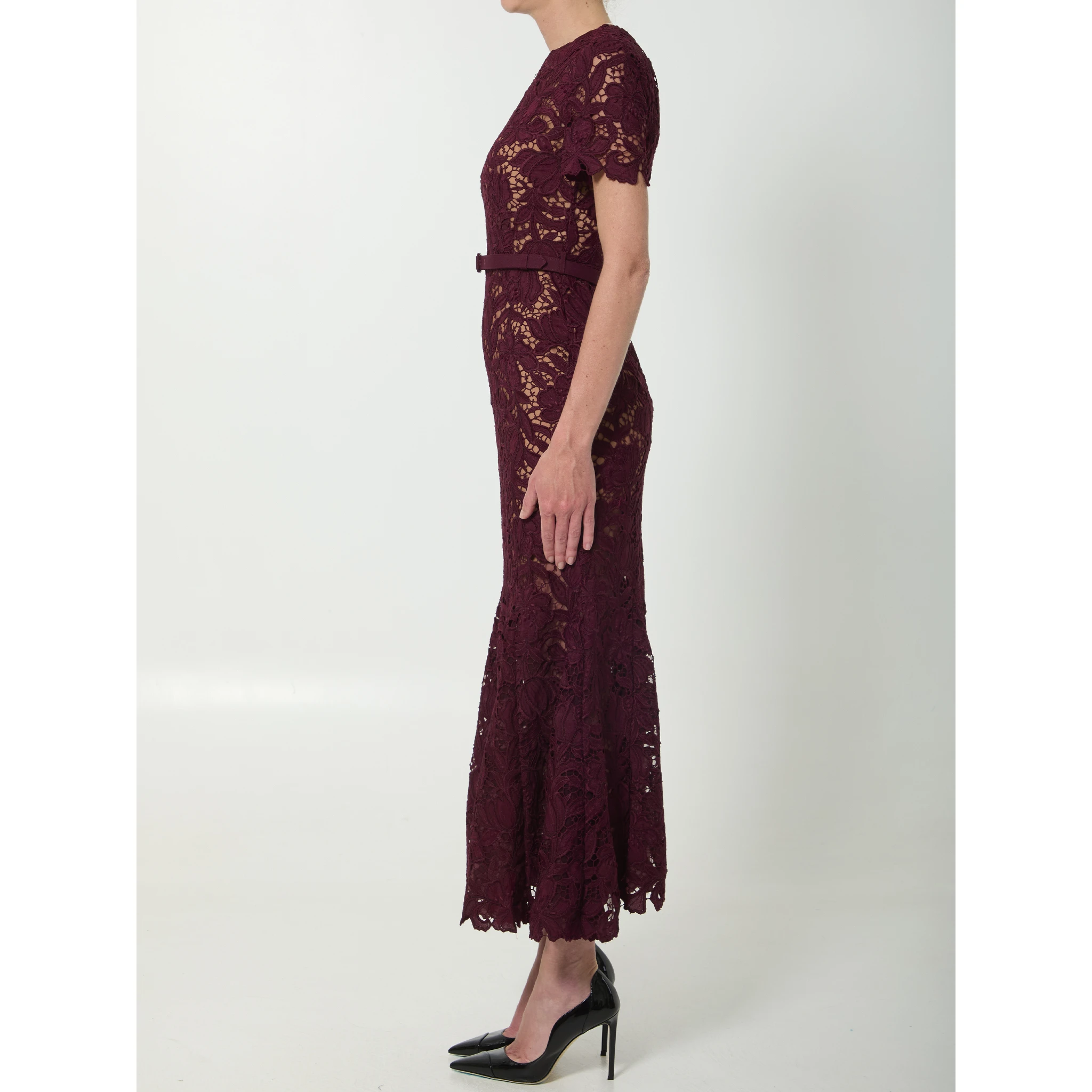 Burgundy lace midi dress