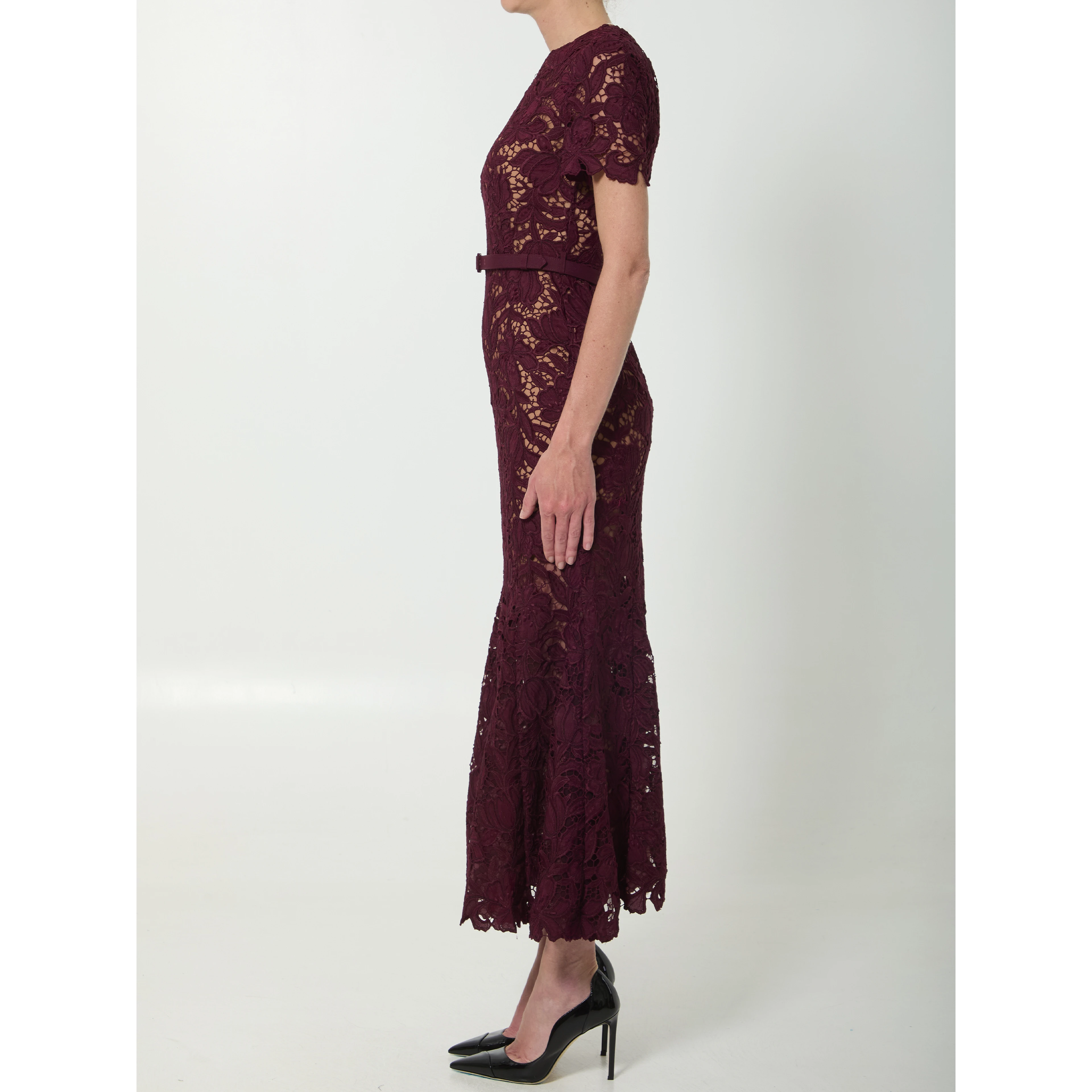 Burgundy lace midi dress