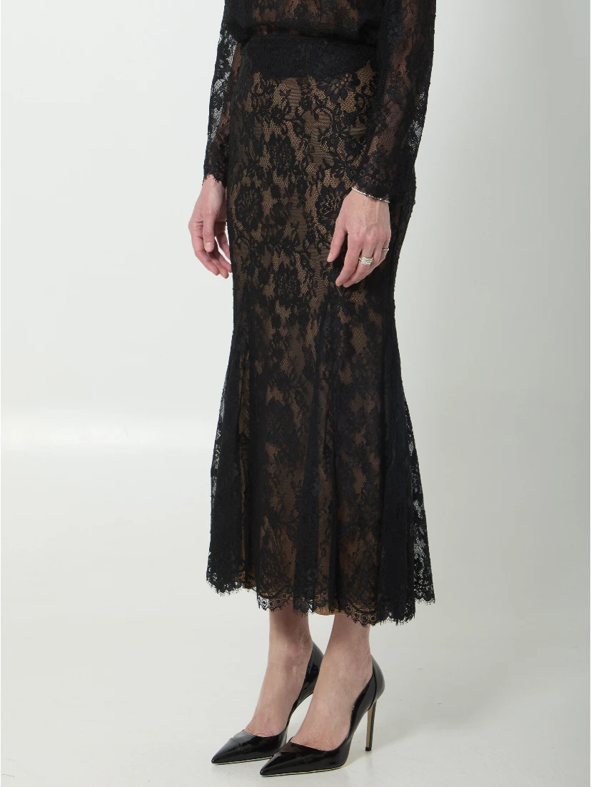Black lace midi skirt