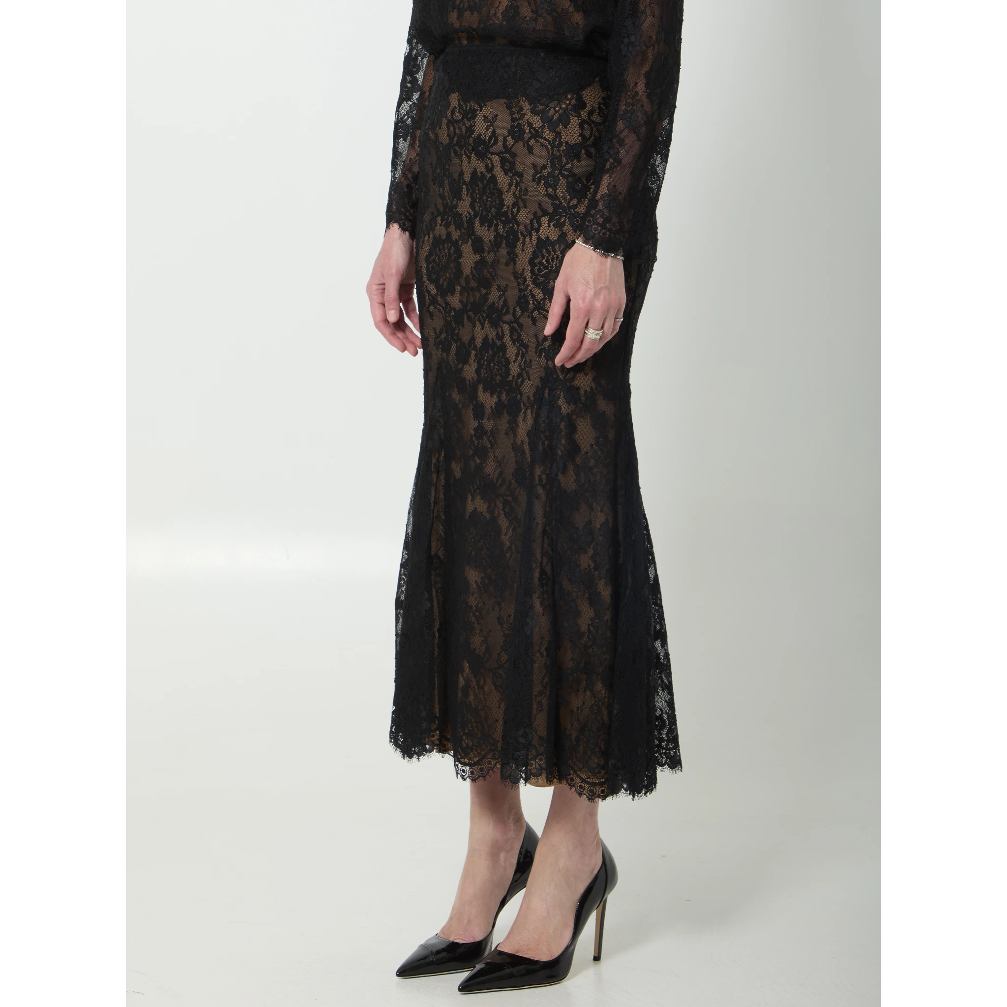 Black lace midi skirt