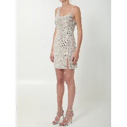 Silver rhinestone draped mini dress