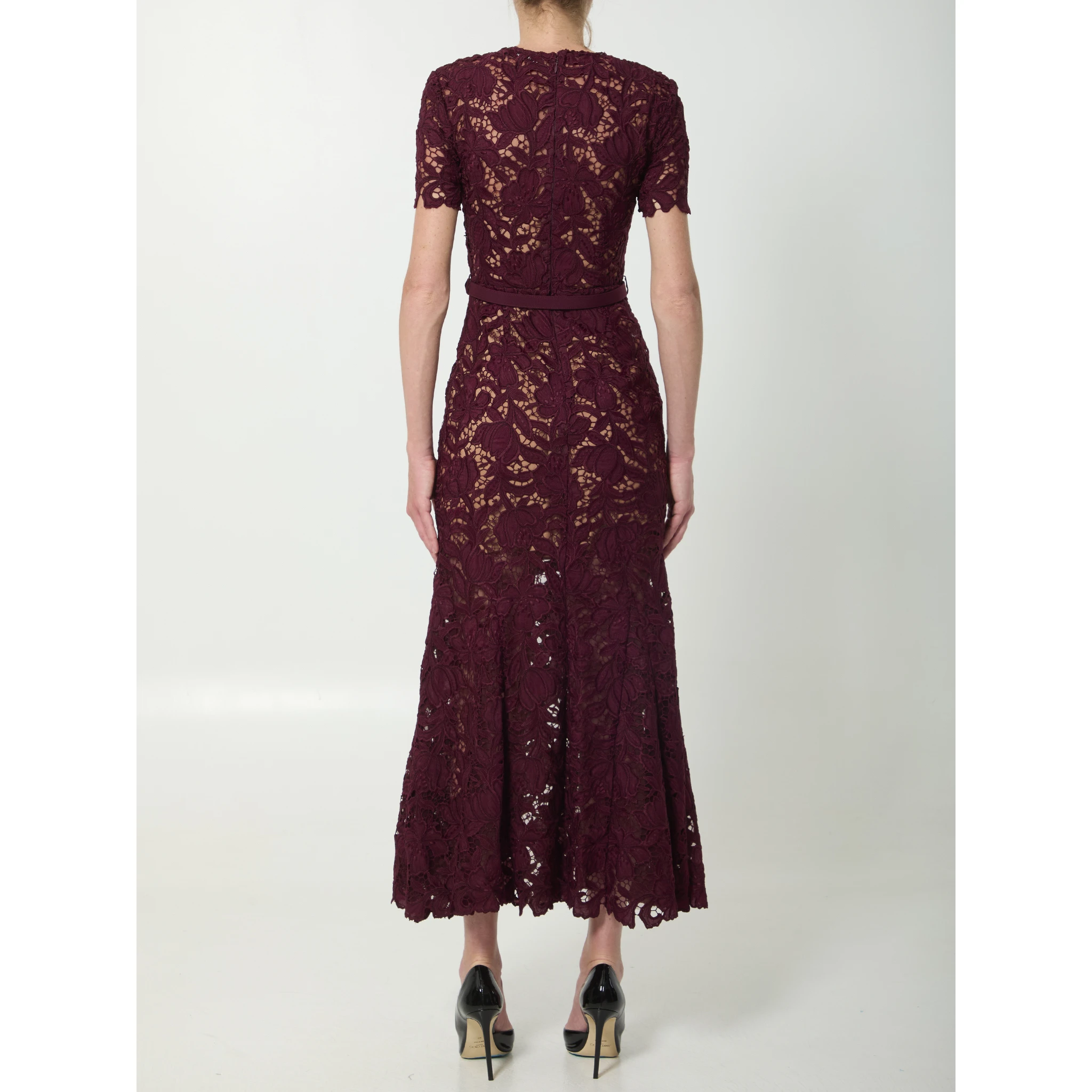 Burgundy lace midi dress