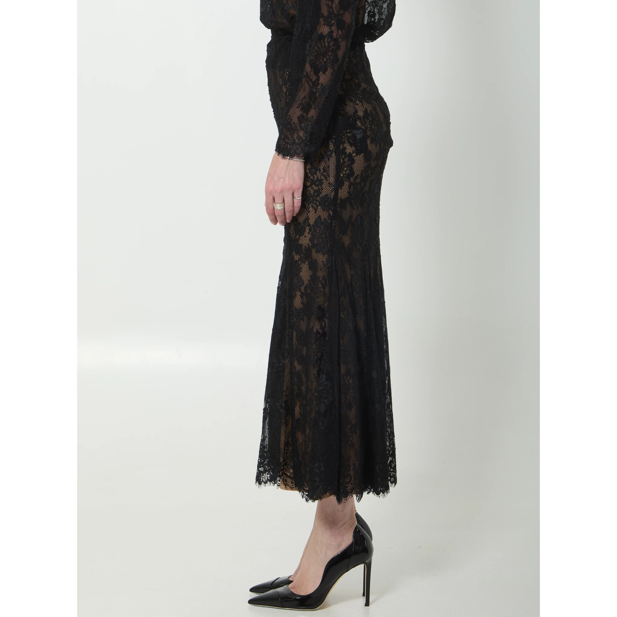 Black lace midi skirt