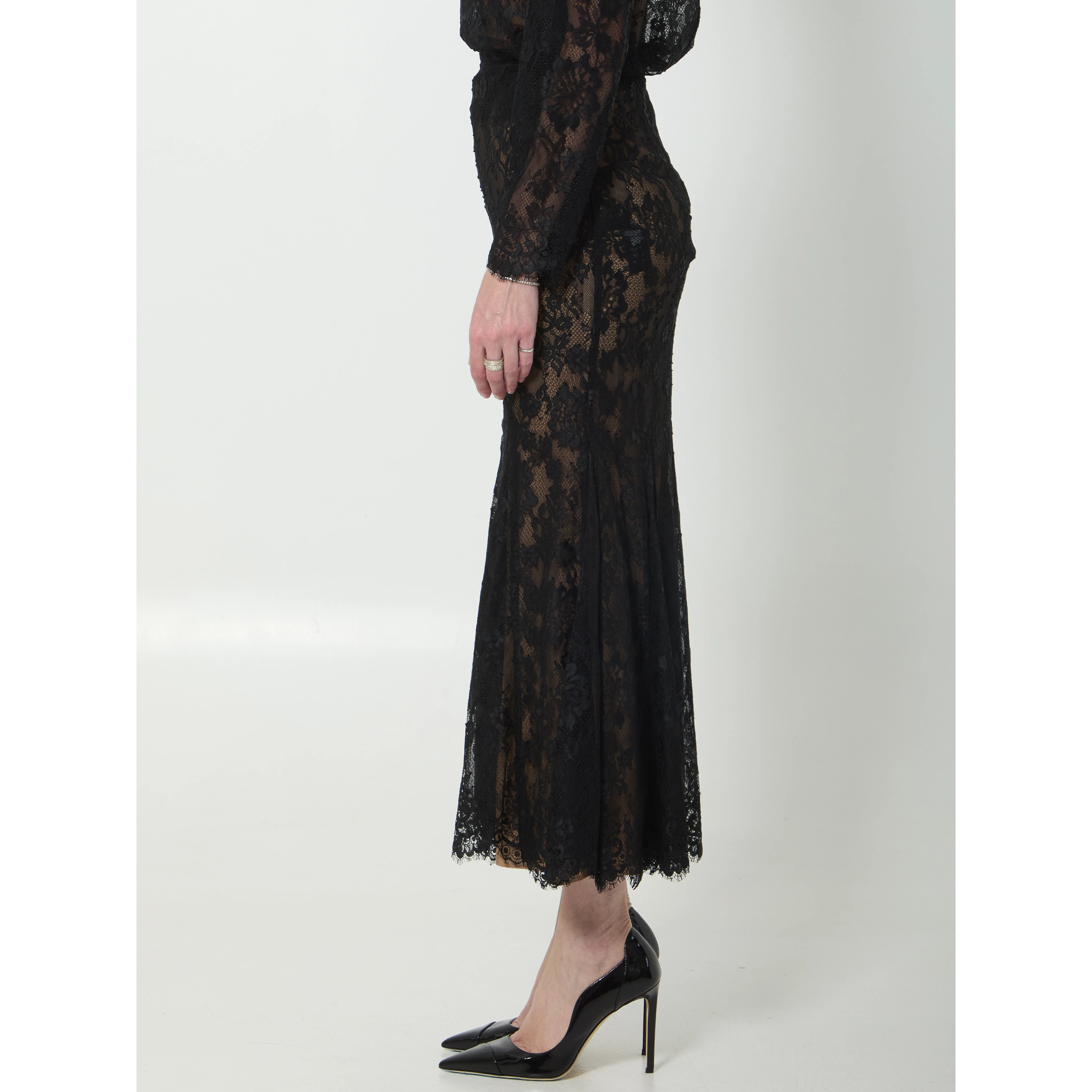 Black lace midi skirt