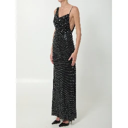 Black rhinestones draped maxi dress