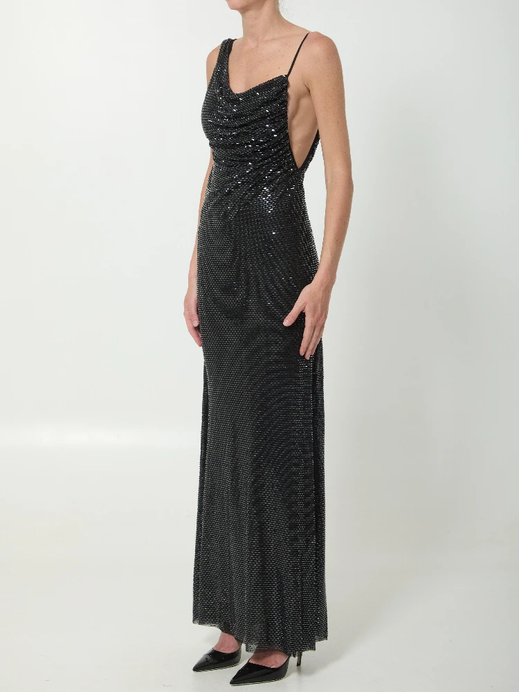Black rhinestones draped maxi dress alternative