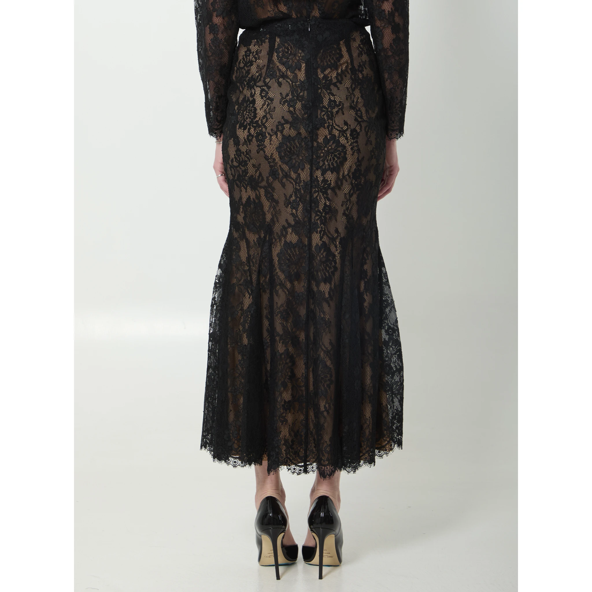 Black lace midi skirt