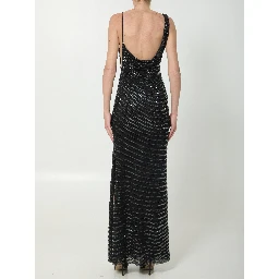 Black rhinestones draped maxi dress