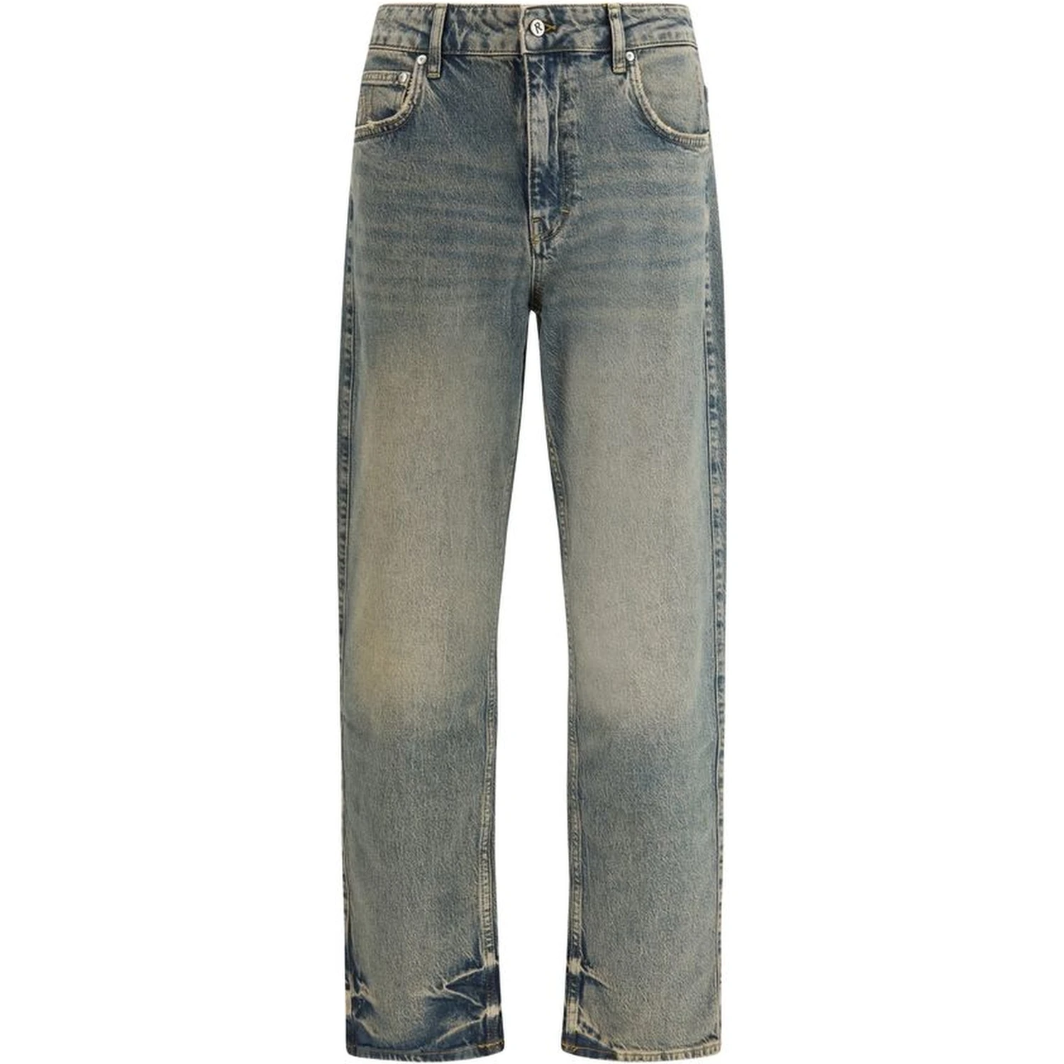 Blue Cotton Straight-Leg Jeans