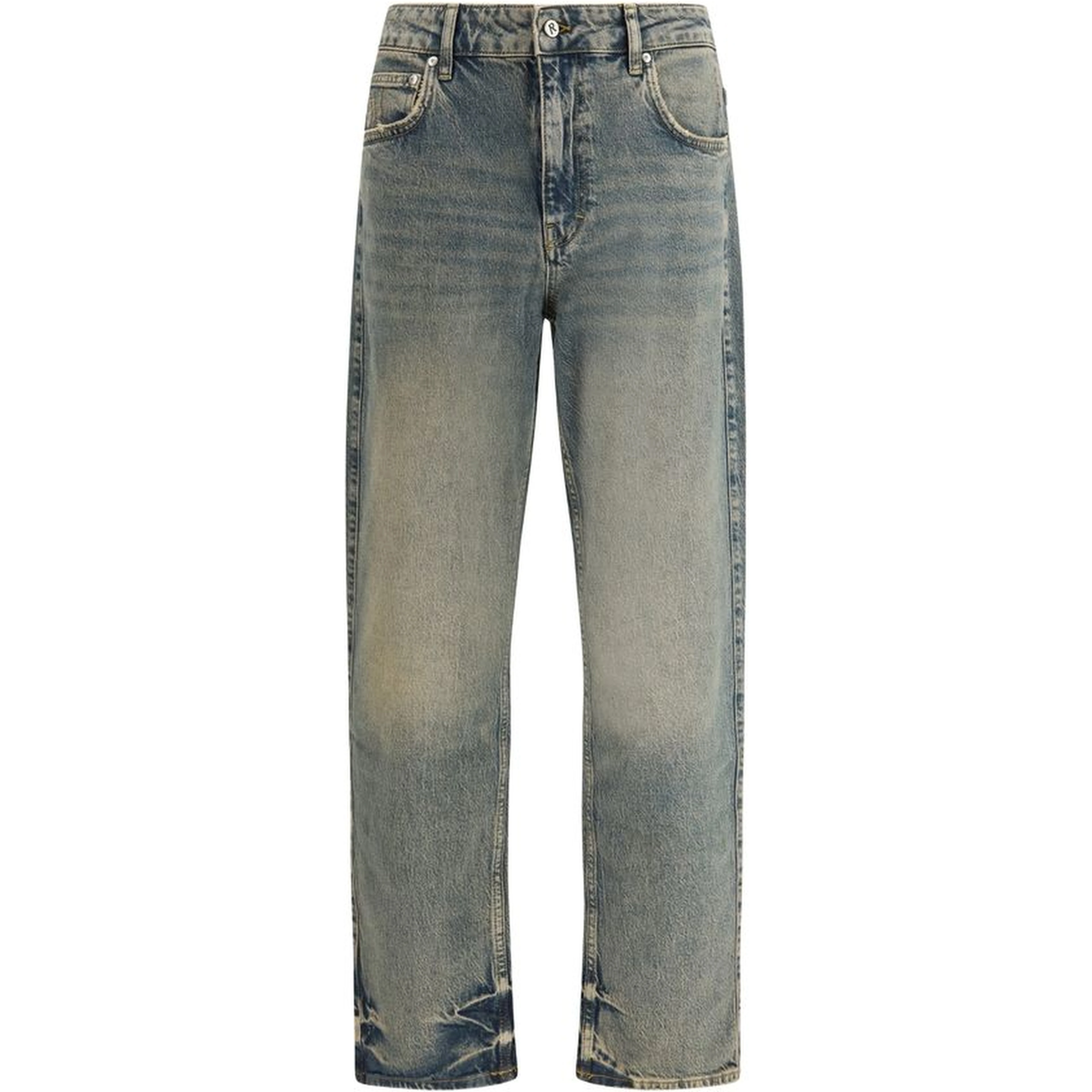 Blue Cotton Straight-Leg Jeans