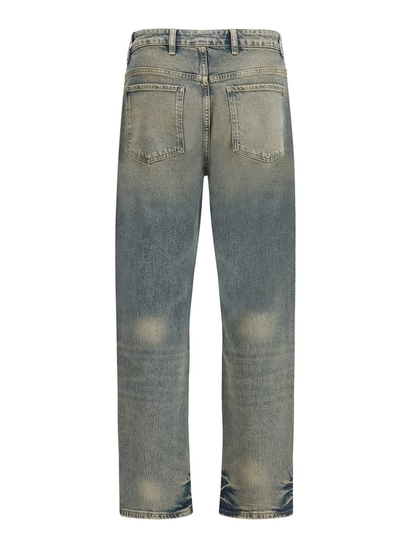 Blue Cotton Straight-Leg Jeans