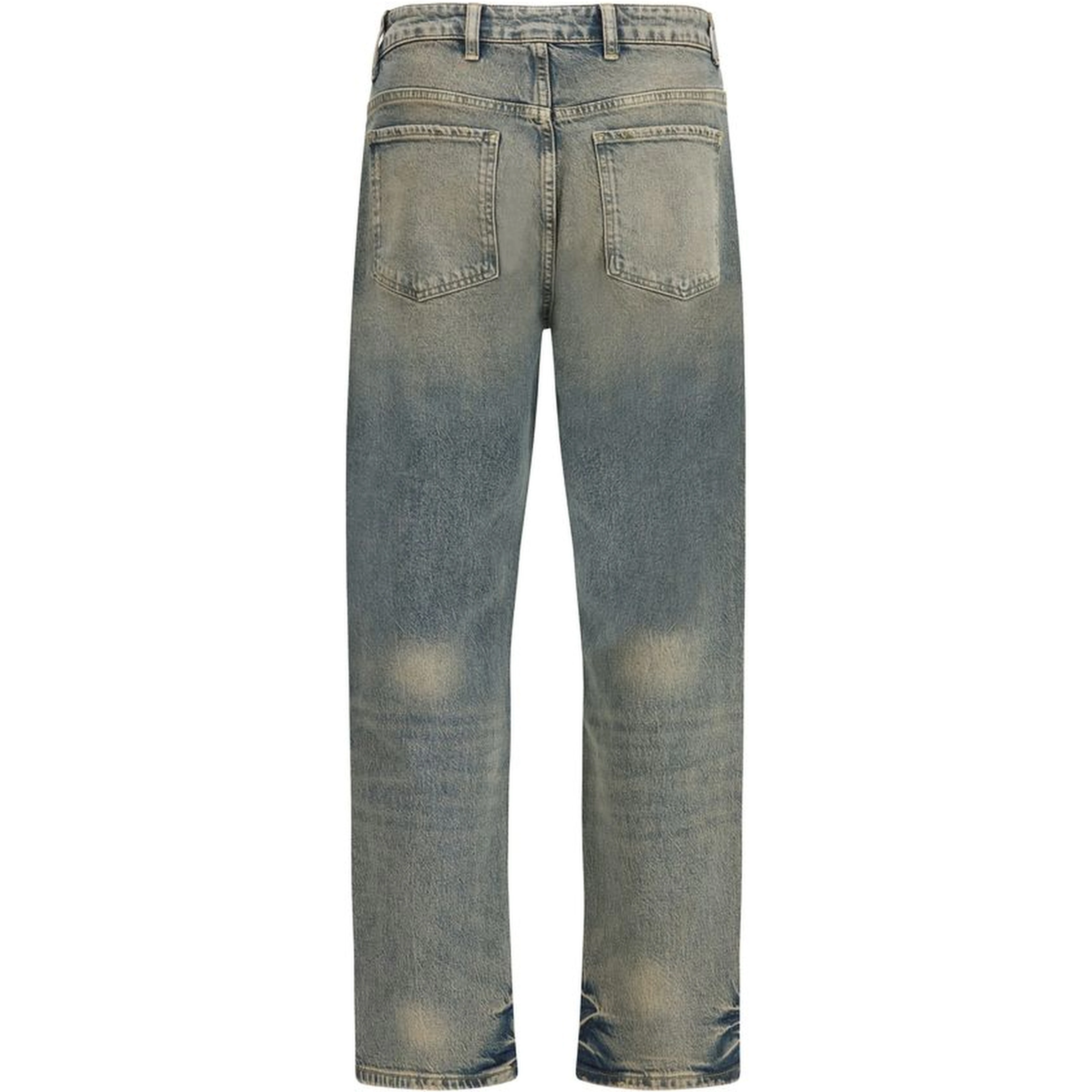 Blue Cotton Straight-Leg Jeans