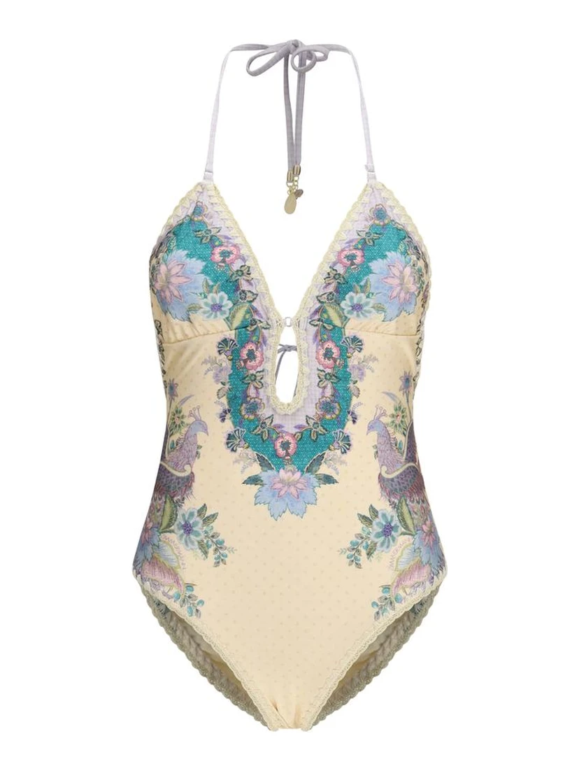 Beige Polyamide One-Piece Swimsuit