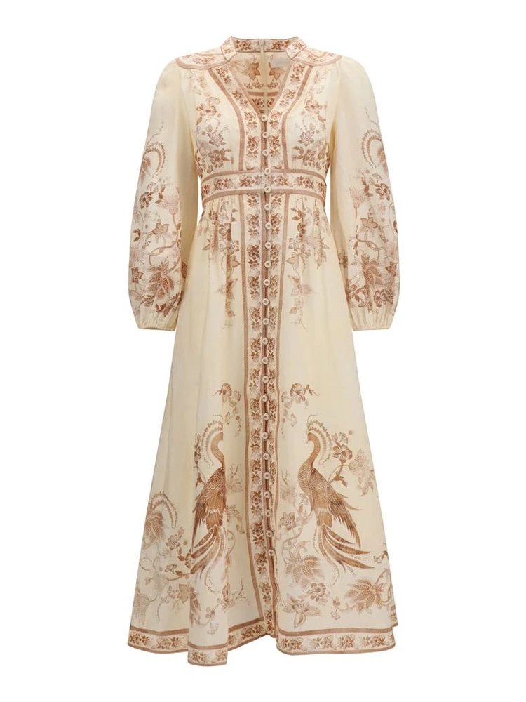 Beige Linen Casual Dress