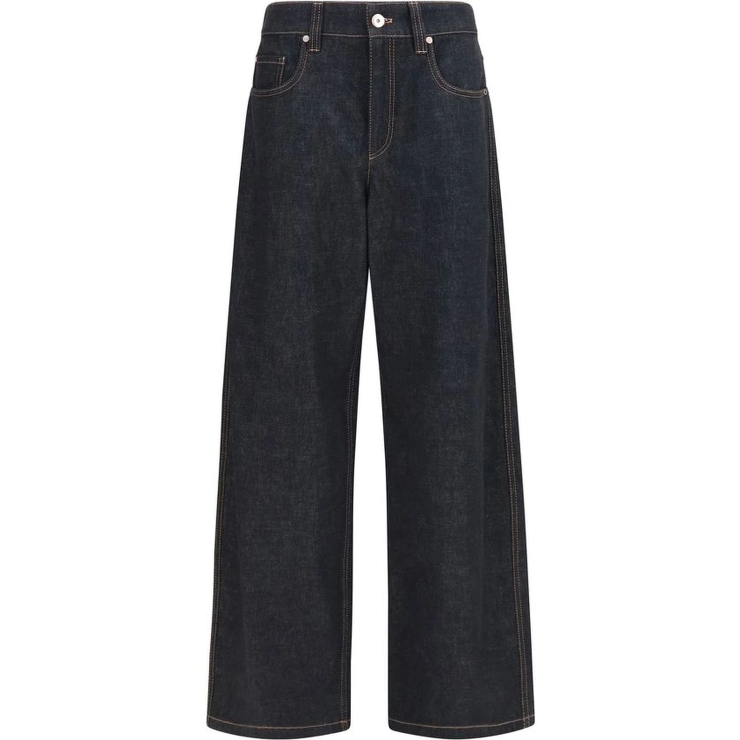 Blue Cotton Straight-Leg Jeans
