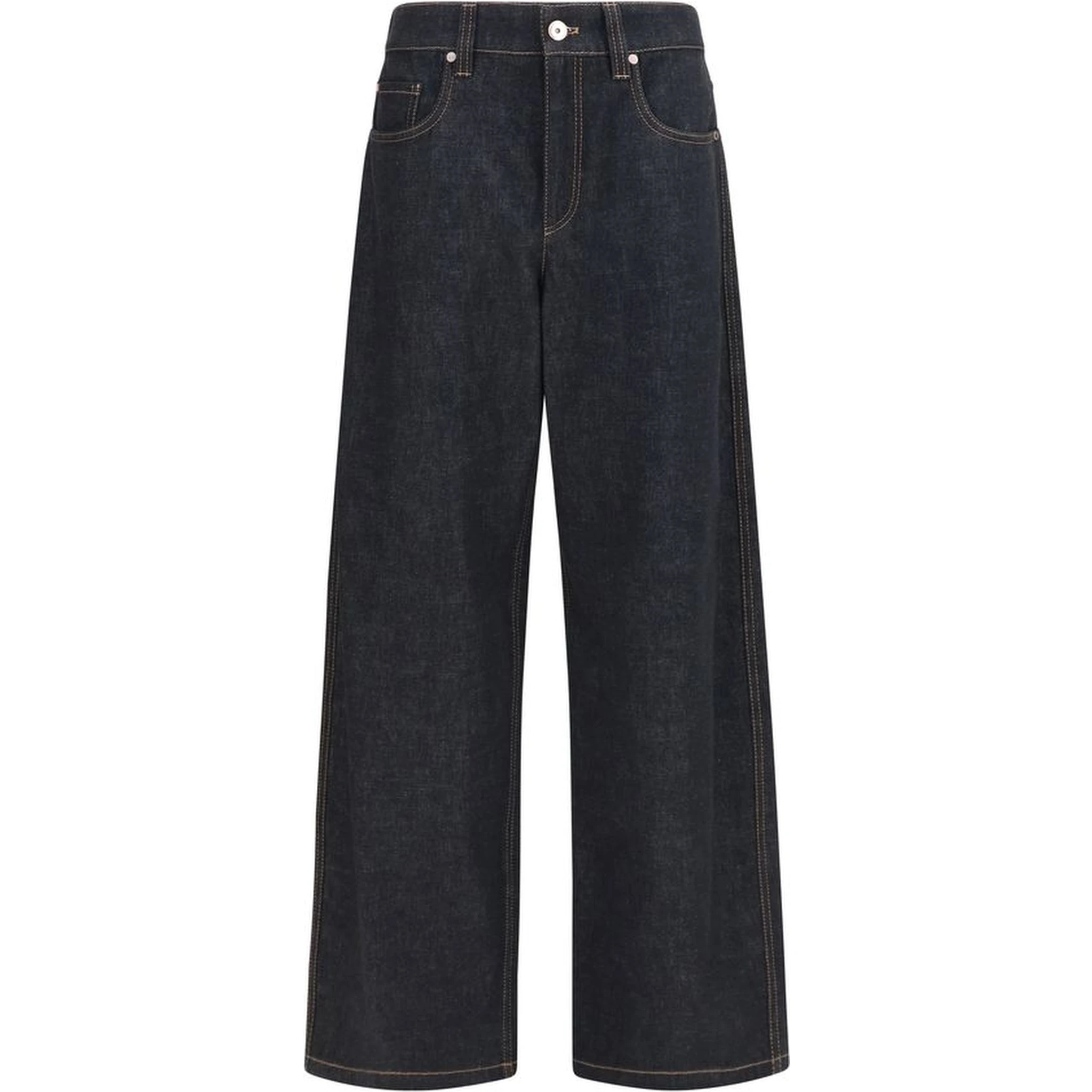 Blue Cotton Straight-Leg Jeans