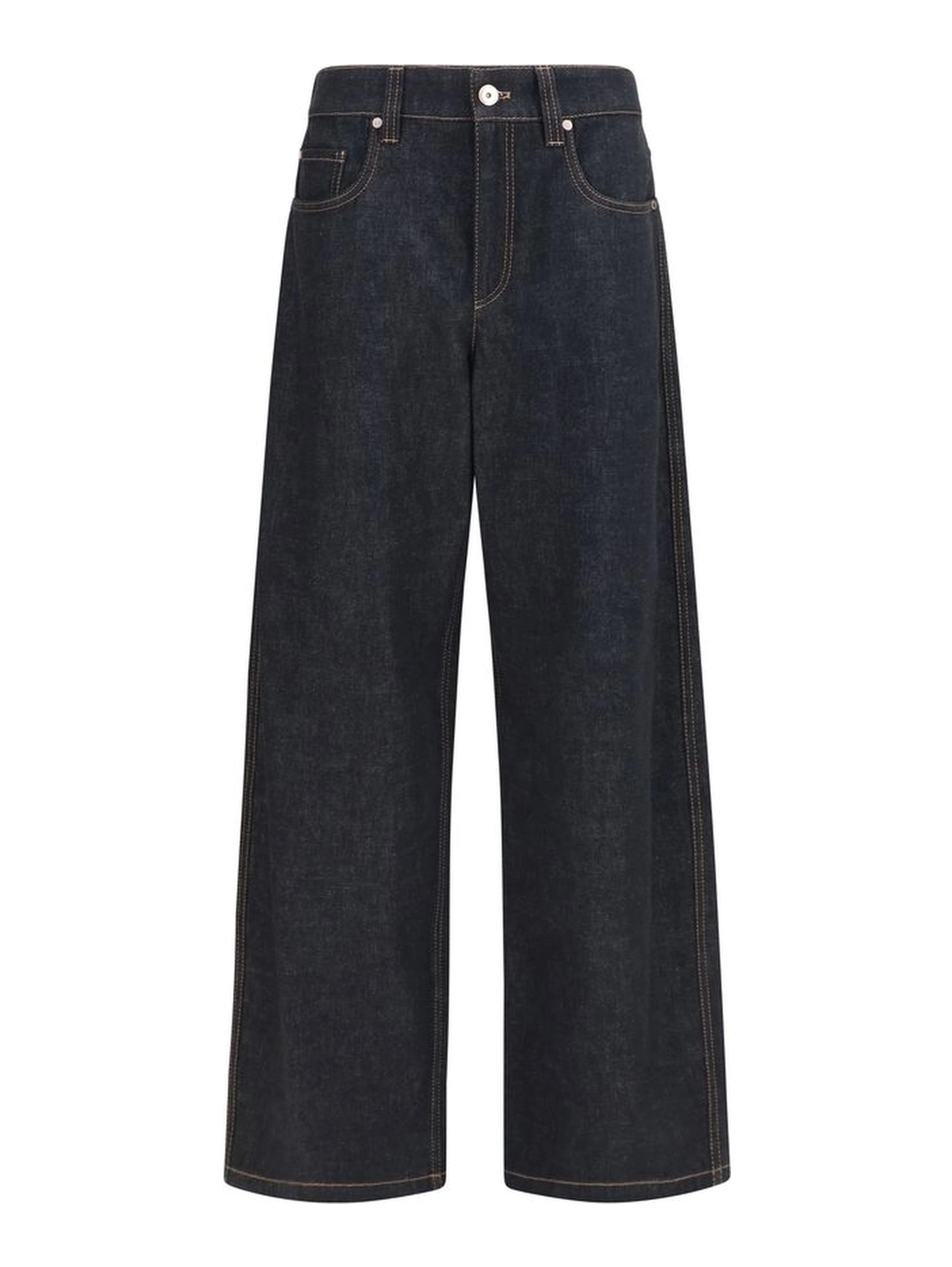 Blue Cotton Straight-Leg Jeans