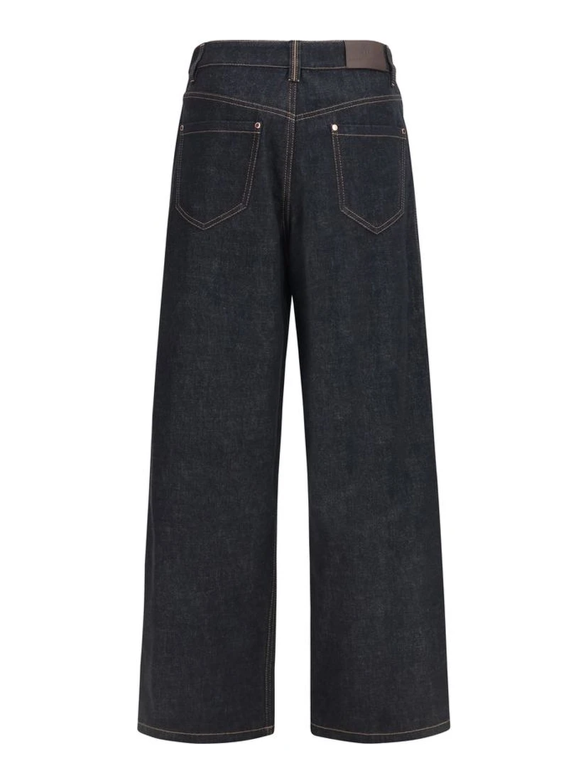 Blue Cotton Straight-Leg Jeans