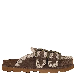 Suede leather sabot sandals