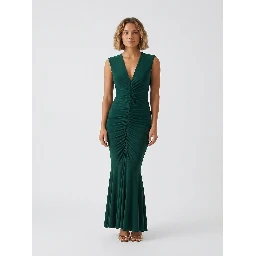 SLEEVELESS DEEP V NECK SHIRRED FRONT FISHATIL GOWN