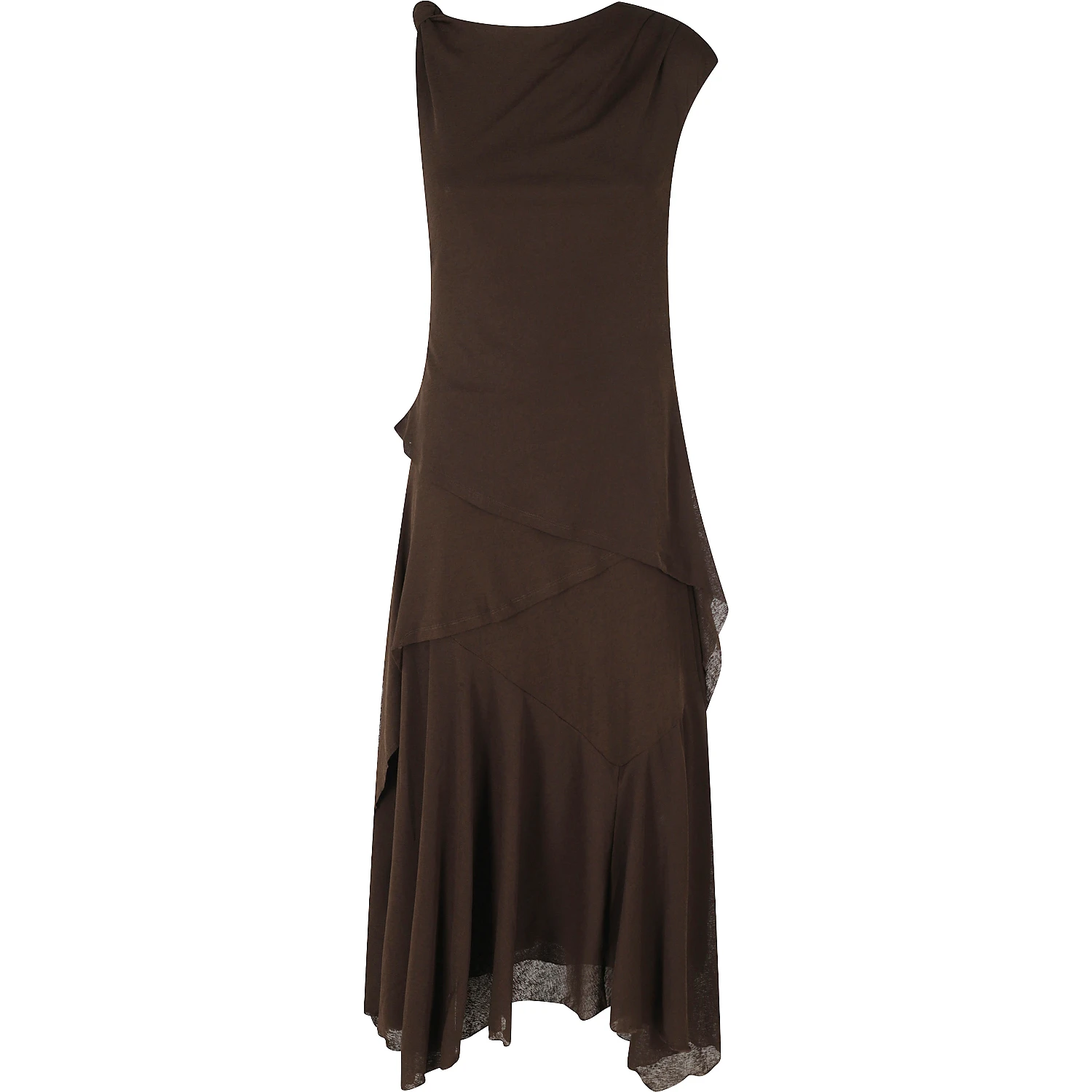 MARL MESH DRAPED KNOT DETAILING LONG DRESS