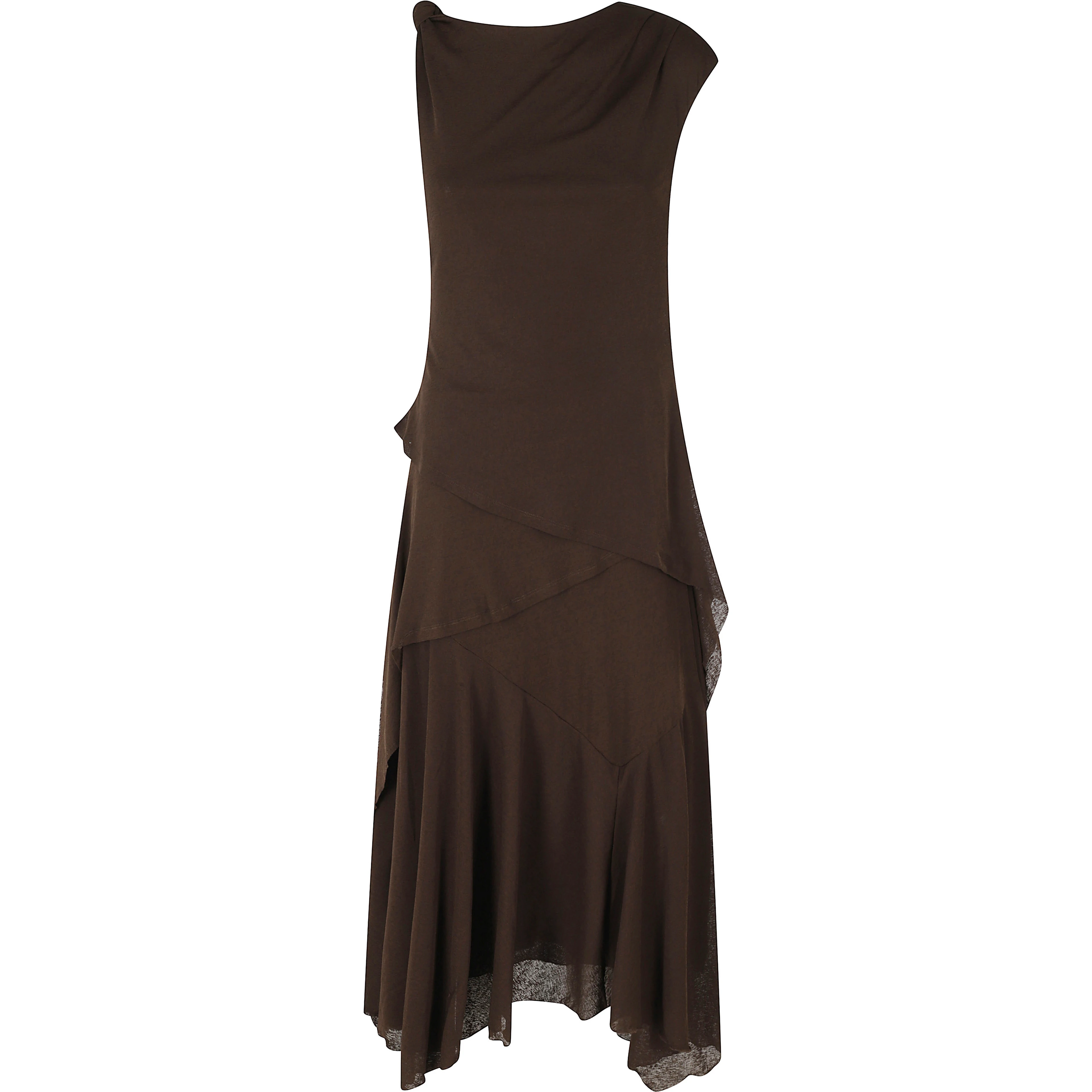 MARL MESH DRAPED KNOT DETAILING LONG DRESS