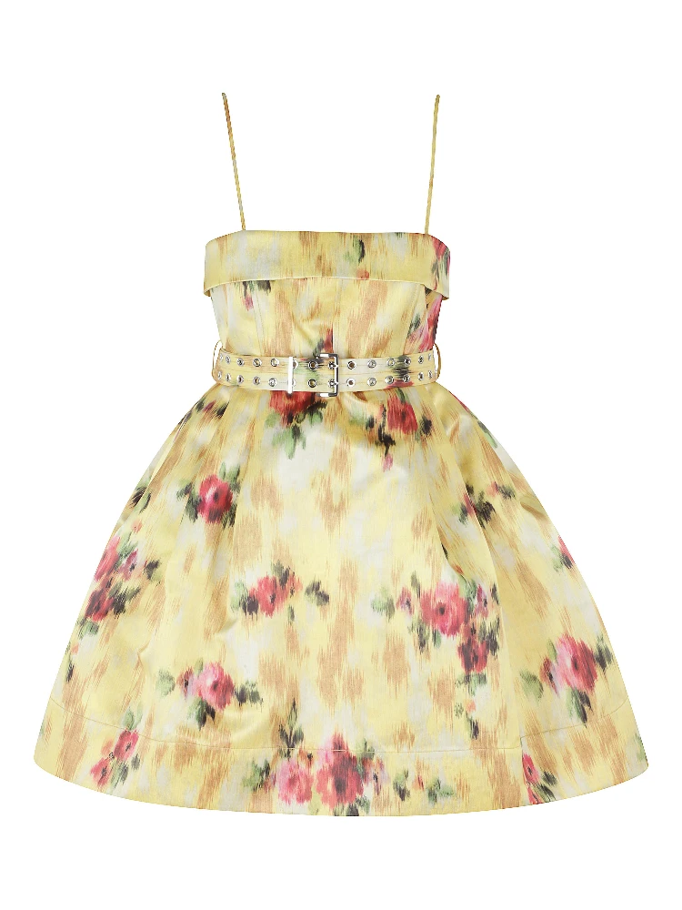 PRINTED DUCHESSE SATIN BUBBLE MINI DRESS