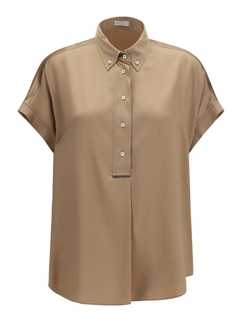Beige Silk Shortsleeve Shirt