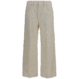 Beige Cotton Cropped Pants