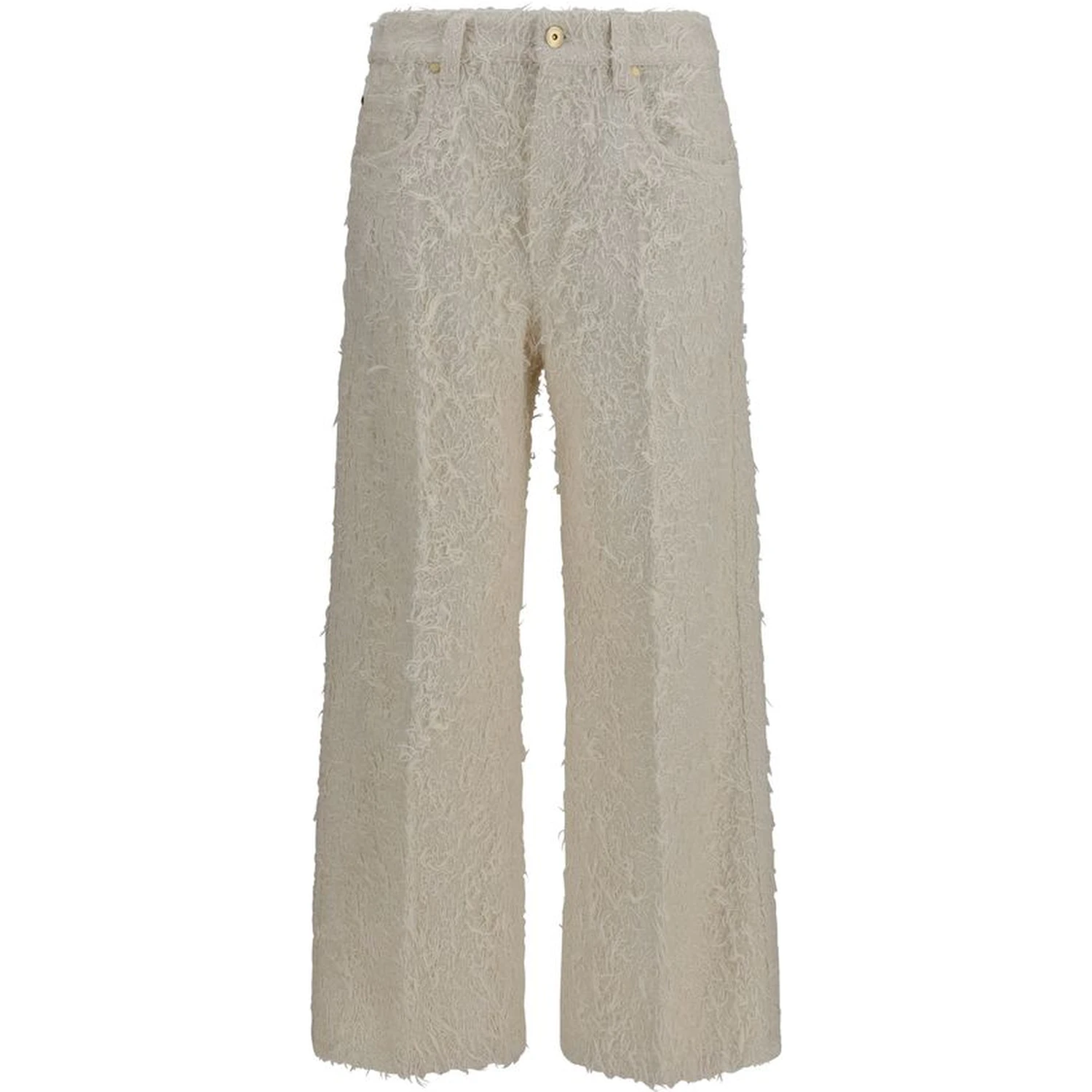 Beige Cotton Cropped Pants