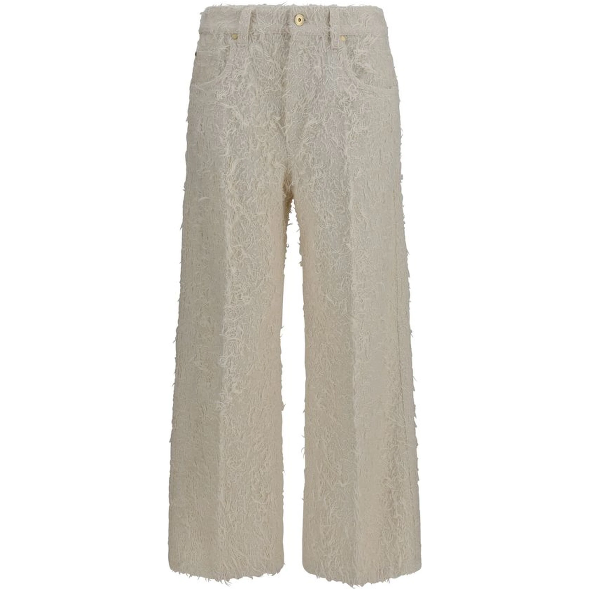 Beige Cotton Cropped Pants