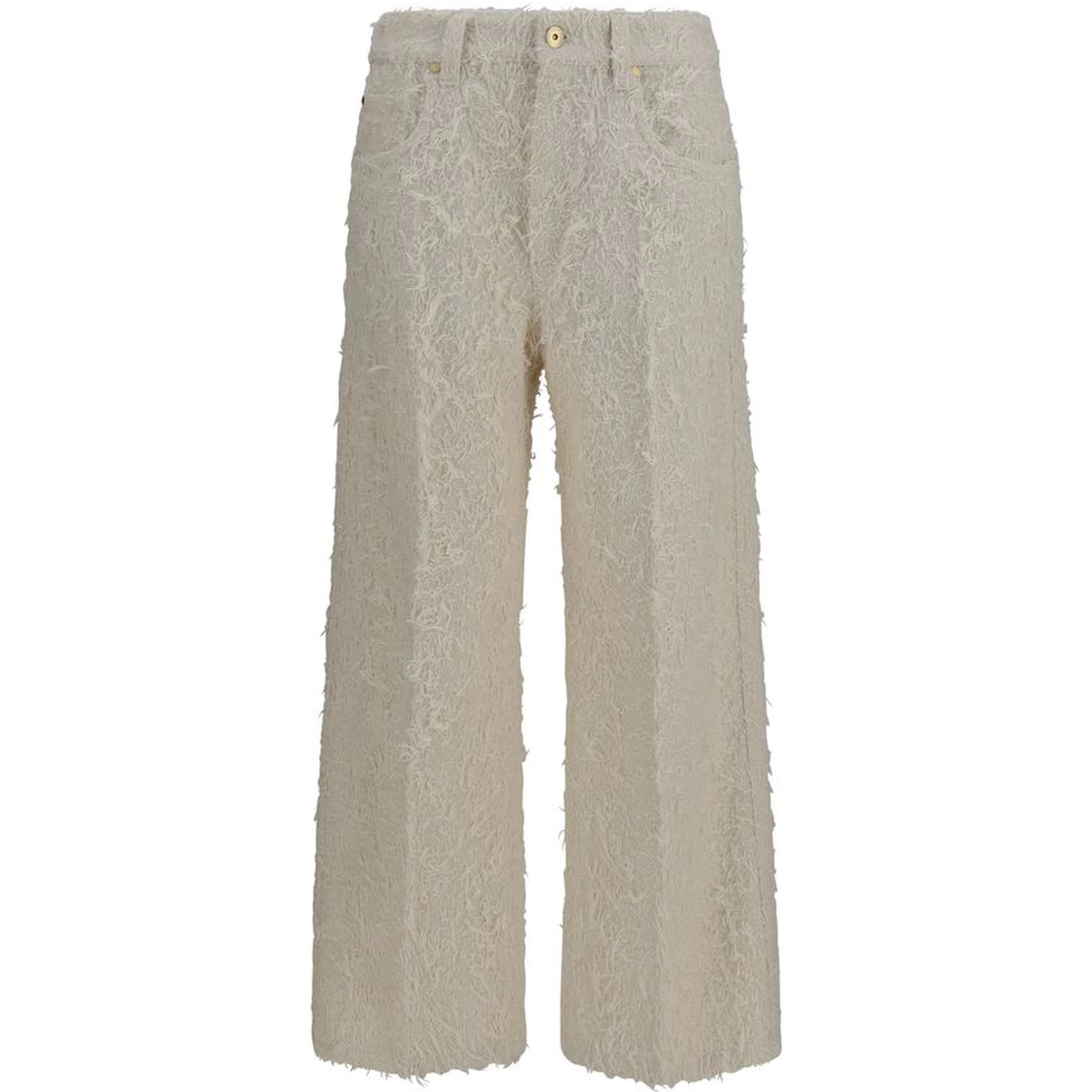 Beige Cotton Cropped Pants