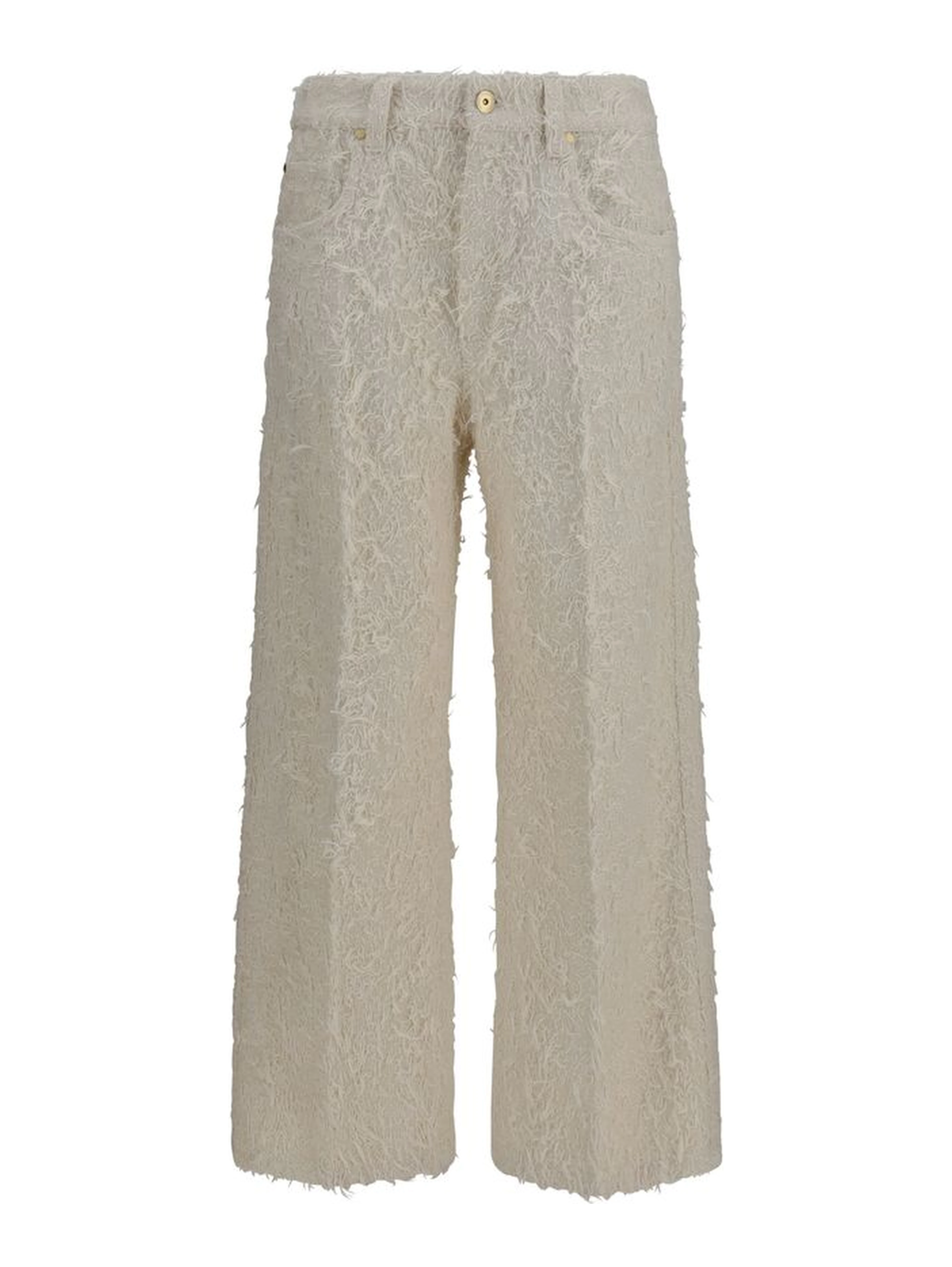Beige Cotton Cropped Pants